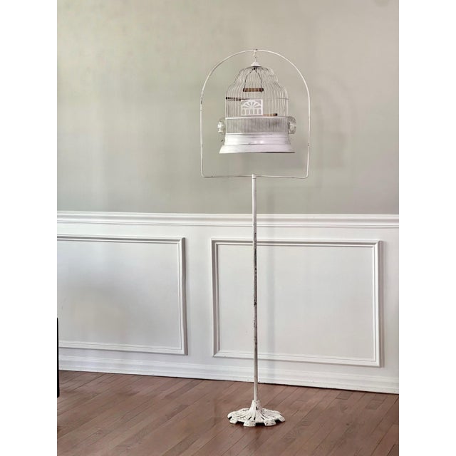 Art Deco Period White Painted Metal Birdcage With Stand For Sale - Image 14 of 16