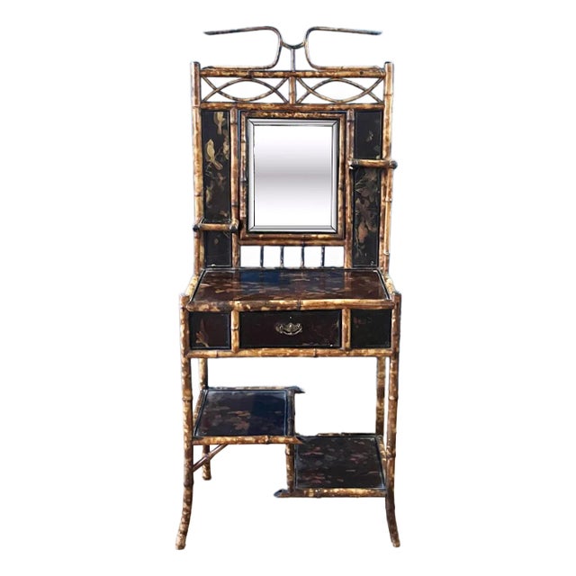 1920s Victorian Tortoiseshell Bamboo & Japanned Lacquer Bonheur Du Jour Writing Desk For Sale