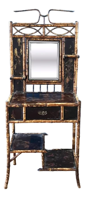 1920s Victorian Tortoiseshell Bamboo & Japanned Lacquer Bonheur Du Jour Writing Desk