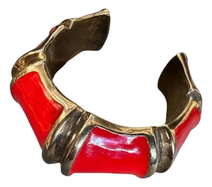 1990s Fake Bamboo Brass and Red Lacquer Bracelet by Fraleoni