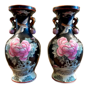 Pair of Late 18th Century Qing Dynasty Jiaqing Period Famille Noire Porcelain Vases