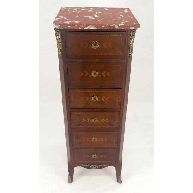 Rouge Marble Top 6 Drawers w/ Dovetails French Louis XV Lingerie Chest Dresser For Sale - Image 12 of 18