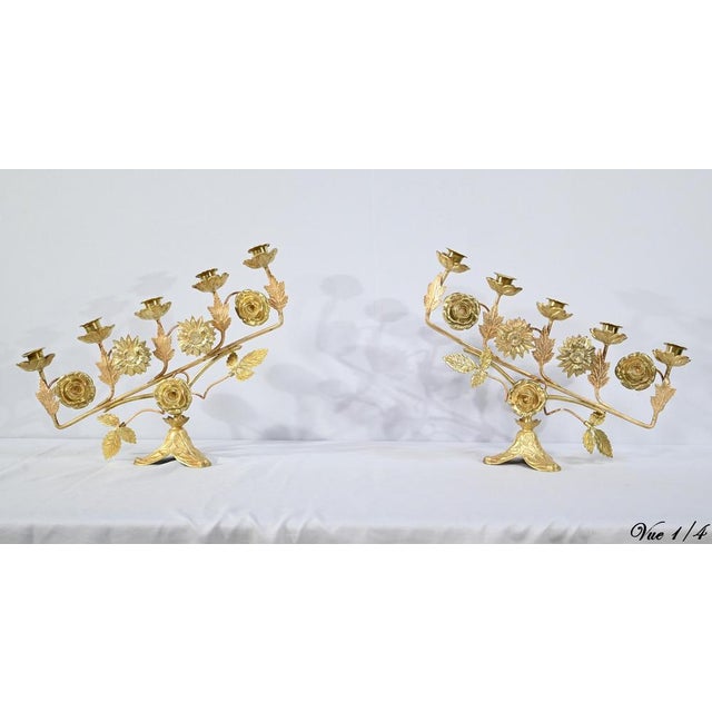 Brass Altar Candleholders, 1920, Set of 2 For Sale - Image 4 of 18