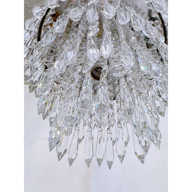 Vintage Crystal Upside Down Waterfall Chandelier With Ornate Silver-Tone Rim For Sale In New York - Image 6 of 10