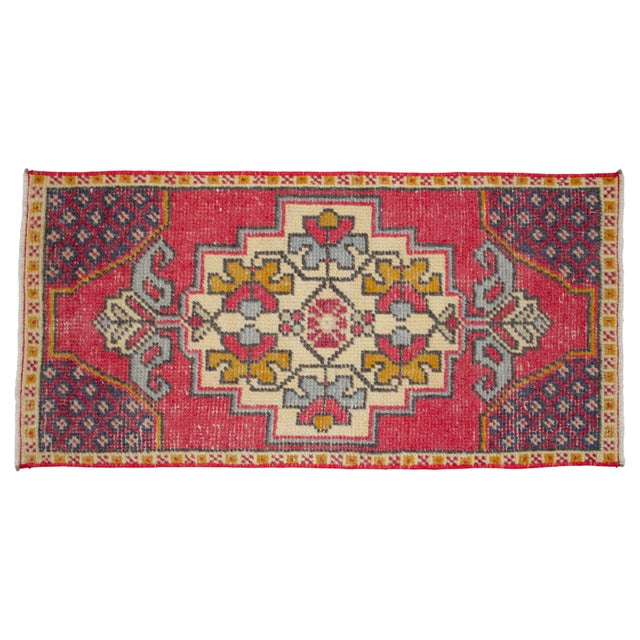 Hand Knotted Low Pile Turkish Small Rug Entry Decor, Bath Mat - 19'' X 38'' For Sale - Image 6 of 14