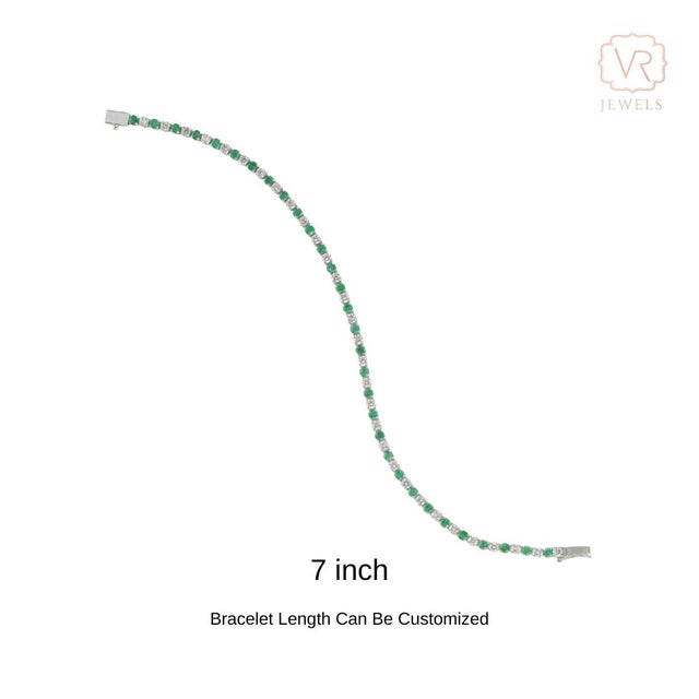 1.76ct Emerald & 1.87ct Diamond Alternate Tennis Bracelet in 14k White Gold For Sale - Image 13 of 18