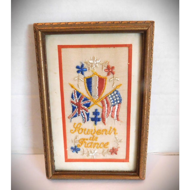 Souvenir De France Silk Embroidered Framed Postcard, Ww1 For Sale - Image 9 of 9