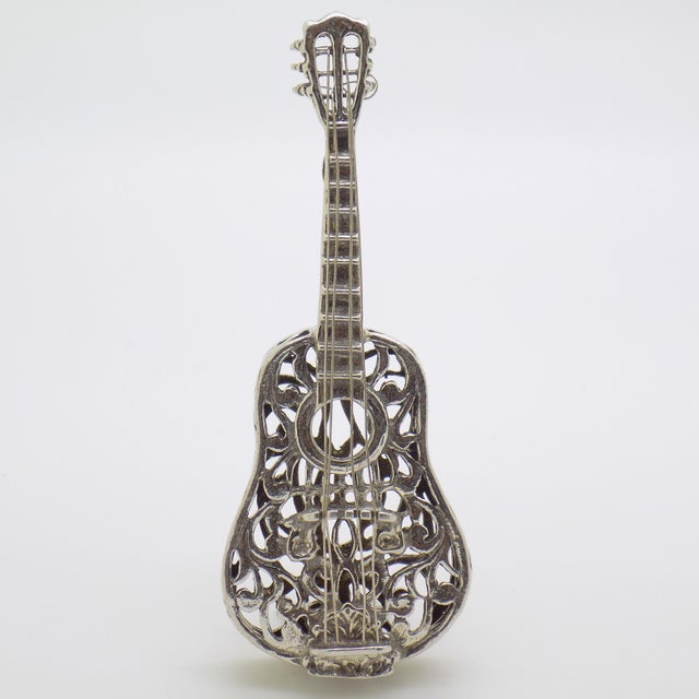 Italian Vintage Italian Handmade Genuine Silver Classic Guitar Figurine Miniature, Made by Arpa Silversmith in Tuscany For Sale - Image 3 of 10