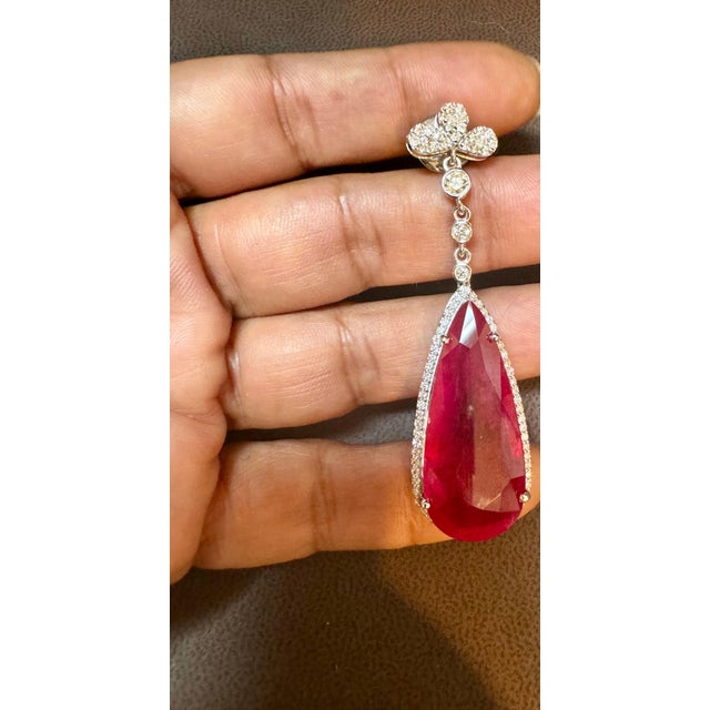 62 Ct Natural Pear Drop Pink Tourmaline & Diamond Cocktail Earring, 14 Kt Gold For Sale - Image 4 of 18