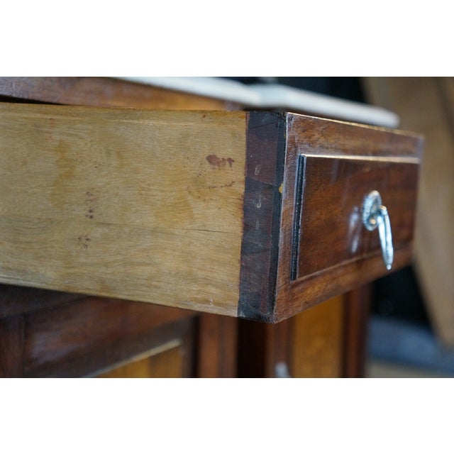 Brown 2 Antique Edwardian Mahogany Washstands Neoclassical Inlay Marble Top Mirror For Sale - Image 8 of 18