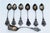 Silver Coffee Spoons and Sugar Shovel with Monogram Card Handles, Set of 6, in Very Good conditions. Designed 1890 to 1919...