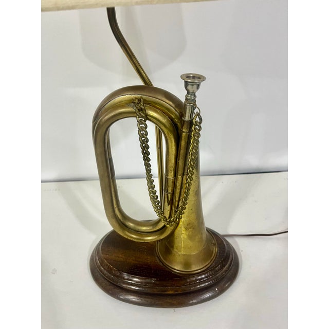 Mid-Century Modern Mid-Century Modern Vintage Brass Bugle Horn Lamp on Wooden Base For Sale - Image 3 of 7