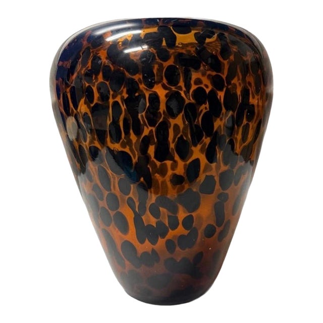 Vintage Signed Ralph Lauren Home “Safari Tortoise” Hand-Blown Art Glass Hurricane Vase For Sale