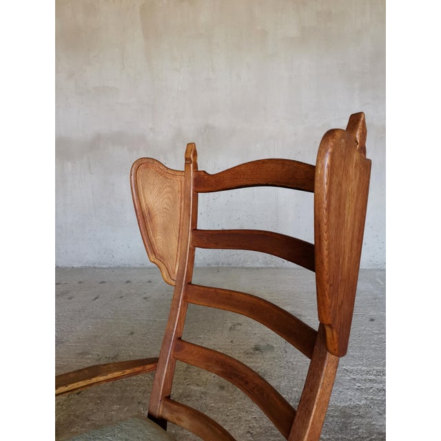 Guillerme et Chambron Vintage French Wingback Chair and Stool in Oak and Velvet from Guillerme and Chambron, 1960s, Set of 2 For Sale - Image 4 of 17