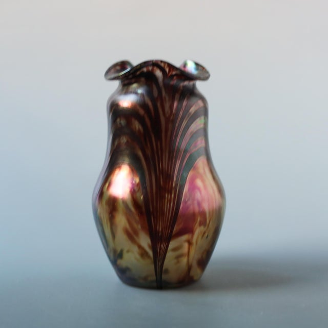 Glass Antique Bohemian Iridescent Art Glass Vase C. 1900 For Sale - Image 7 of 15