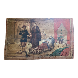 Antique 18th Century European Oil Painting on Wood – Warriors & Clergy Scene, 20” × 12”