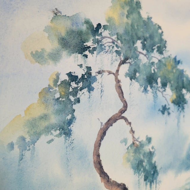 Vintage Serene Chinese Watercolor Painting - Gilt Bamboo Frame For Sale - Image 9 of 12