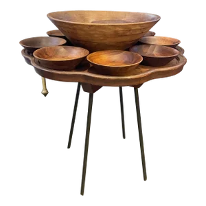 Mid 19th Century Lazy Susan Salad or Snack Set With Steel Rod Legs - Set of 3