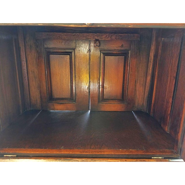 Brown Antique Flemish-Style Gothic Revival Carved Oak Pass-Through Credence Cabinet, C. 1900. For Sale - Image 8 of 16