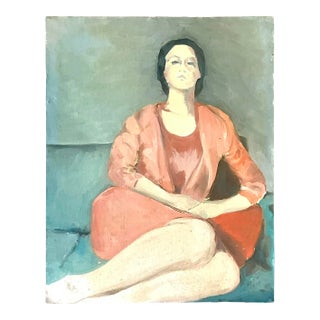 Vintage Italian Signed Modernist Woman Portrait Oil Painting For Sale