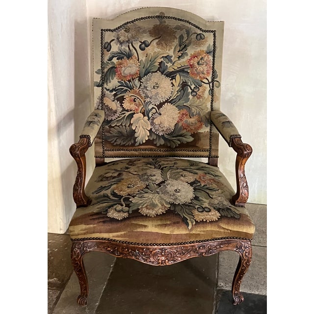 Late 19th Century 9th Century French Louis XV-style Armchair With Floral Needlepoint Tapestry For Sale - Image 5 of 15