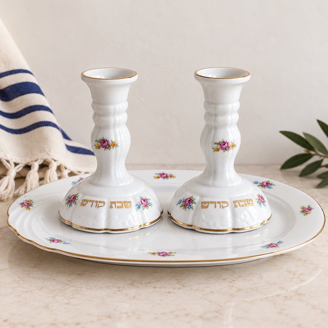 An elegant three-piece vintage Shabbat candleholder set by Winterling Kirchenlamitz of Bavaria, West Germany. Crafted in...