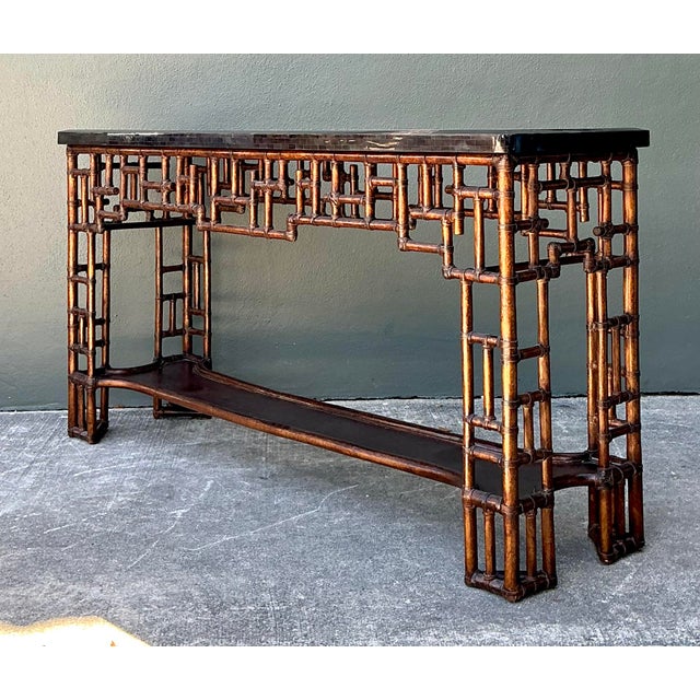 Late 20th Century Vintage Lexington Fretwork Rattan Console Table For Sale - Image 5 of 12