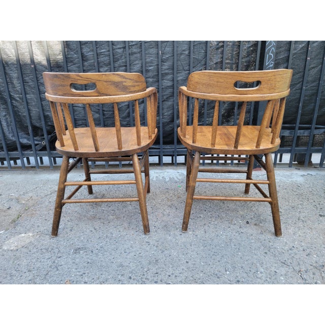 Wood 1980s Vintage Arts & Crafts Windsor Oak Wood Chairs- a Pair For Sale - Image 7 of 18