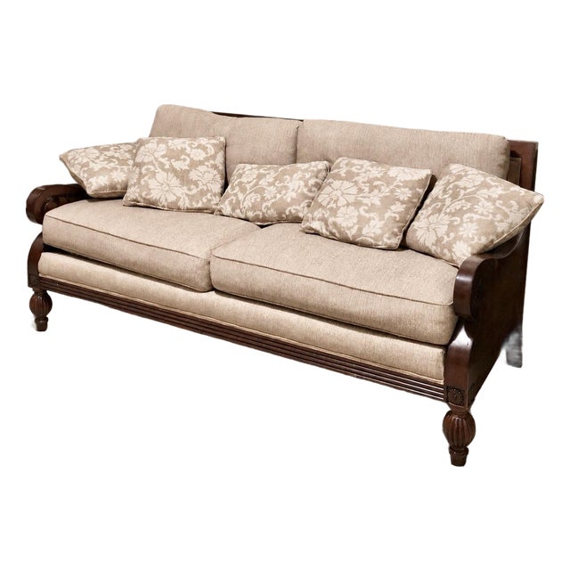 Rachlin Classics “Susan” Carved-Wood and Cane Upholstered Settee For Sale