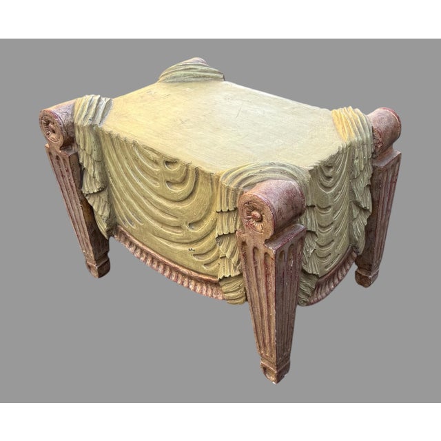 Green Early 20th Century Italian Venetian Style Cast Resin Footstool Bench Featuring Trompe l'Oeil Drapery For Sale - Image 8 of 12