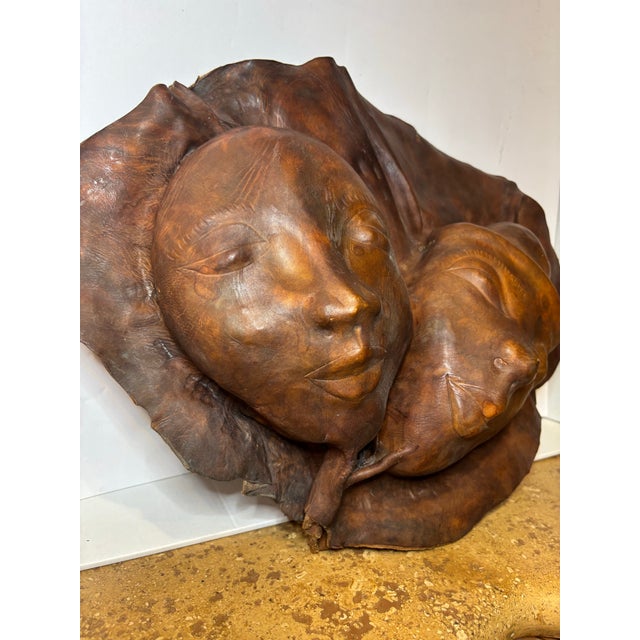 Tribal Vintage Sculptural Ritual Mask, Molded Leather, Bifacial Form For Sale - Image 3 of 7