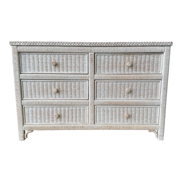 Late 20th Century Vintage Coastal Henry Link Wicker Dresser For Sale