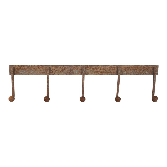 Antique Wrought Iron Industrial Wall Rail Rack For Sale