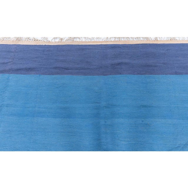 Textile Doris Leslie Blau Mid-Century Dhurrie Blue With Navy Blue Flatweave Cotton Rug For Sale - Image 7 of 8