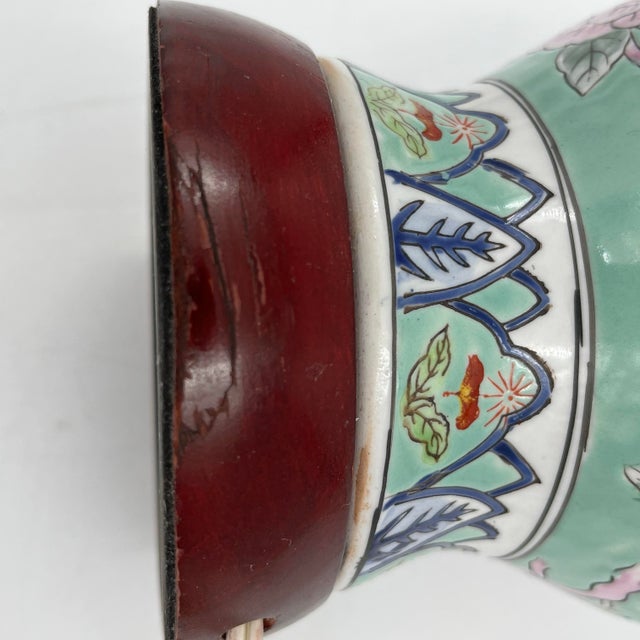 Vintage Chinoiserie Small Ginger Jar Lamp With Pastel Floral and Ribbon Design For Sale - Image 10 of 11