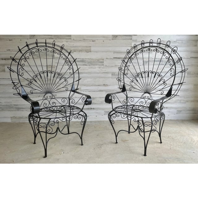 Peacock Patio chairs in the style of Salterini with satin black powder coating.