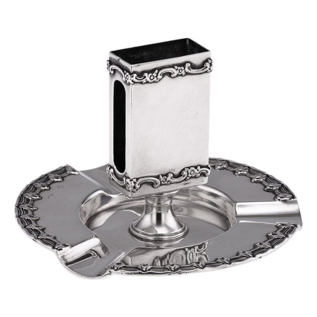 Antique American Silver Ashtray and Match Box Holder by Tiffany & Co, 1890s For Sale