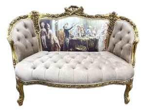 1970s French Louis XVI Tan Velvet Gilt Beech Settee – 1 Pc