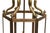 A large antique brass entryway or hall lantern with an aged golden-brass patina, hexagonal glass-paned frame, arched and...