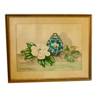 1952 Floral Still Life Watercolor by Nita Bradley – Framed For Sale