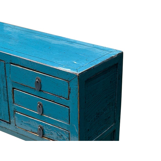 2000 - 2009 Distressed Blue Lacquer 6 Drawers Narrow Slim Console Foyer Side Table For Sale - Image 5 of 10