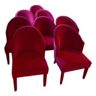 Red Cotton Velvet Dining Chairs Attributed to Donghia - Set of 8 For Sale