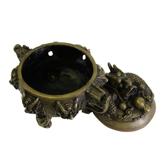 Chinese Brown Dragon Head Lid, Dragons Bronze Incense Burner For Sale In San Francisco - Image 6 of 7