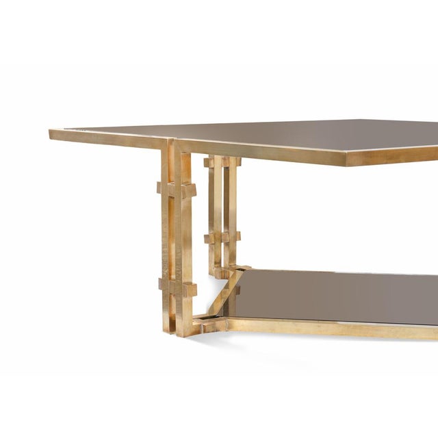 1970s Vintage Brass and Fumé Glass Coffee Table, Italy, 1970s For Sale - Image 5 of 6