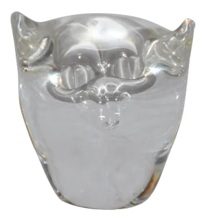 Strauss Art Glass Clear Crystal Owl Paperweight