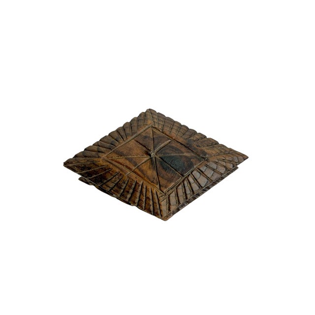 Mid 20th Century Mid 20th Century American Folk Tramp Art Carved Wood Box With Geometric Lid For Sale - Image 5 of 13