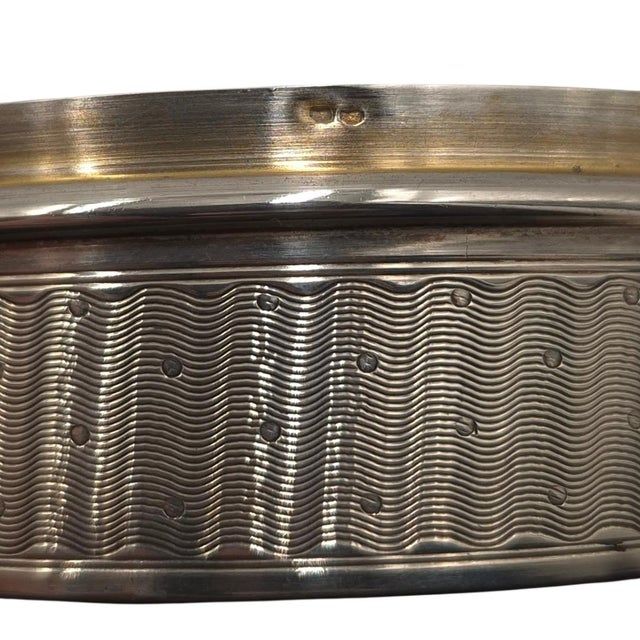 1900 - 1909 Antique Silver Repoussé Round Trinket Box by Frainier - Cherub & Musician Motif - Circa 1900 - 3" For Sale - Image 5 of 8