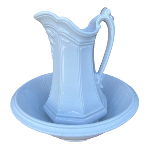 Antique Staffordshire White Ironstone Girard Shape Pitcher & Bowl Set, Circa 1840s
