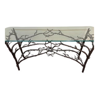 Handmade Wrought Iron Tree Branches & Glass Console Table Style of Giacometti For Sale