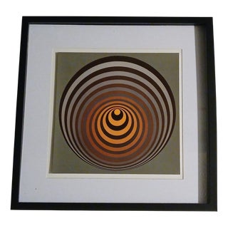 After Victor Vasarely, French Op-Art Kinetic Geometric Composition in Earth Tones, 1975, Print, Framed For Sale